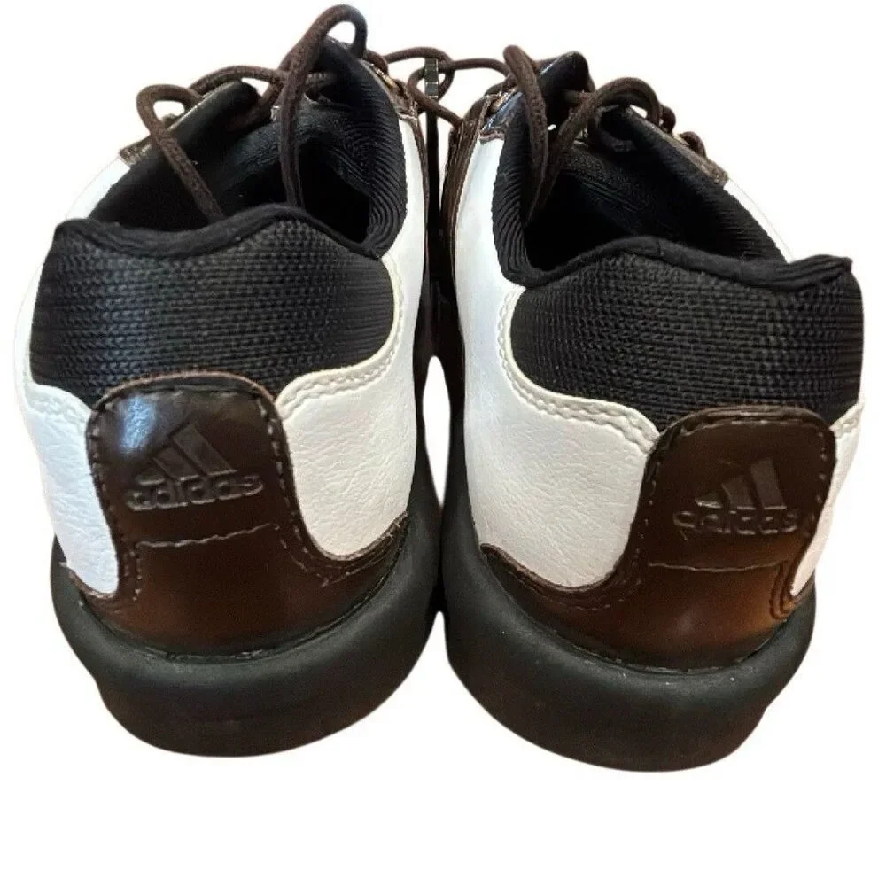 adidas Adipure Men's Golf Shoes Leather Spiked Lace Up White Brown Black size 9